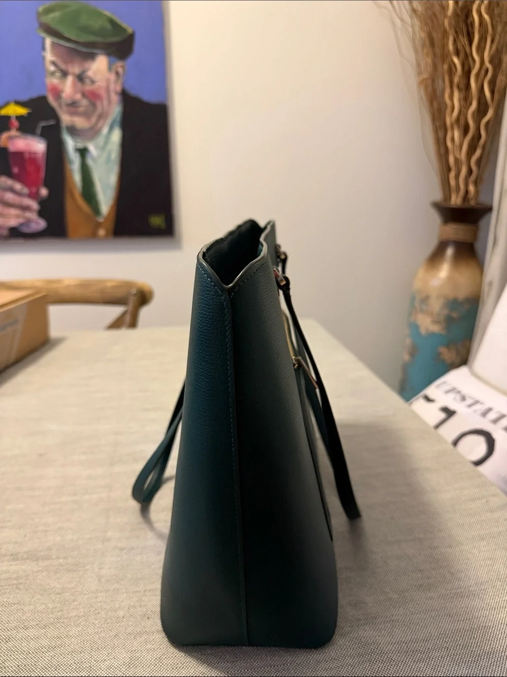 kate spade New York Dark Green Leather Tote with Gold Logo